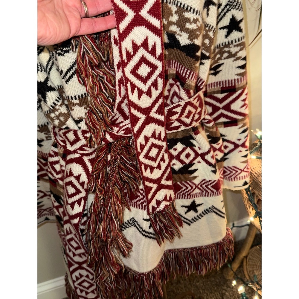 Scotch Soda Amsterdam Bohemian Aztec Star Fringe Kimono Cardigan Sweater - Picture 5 of 15